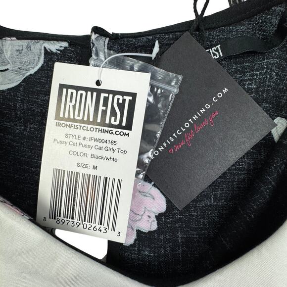 Iron Fist Vintage Inspired Cat Heart Print Peter Pan Collar Blouse Women's SZ M - Picture 4 of 6